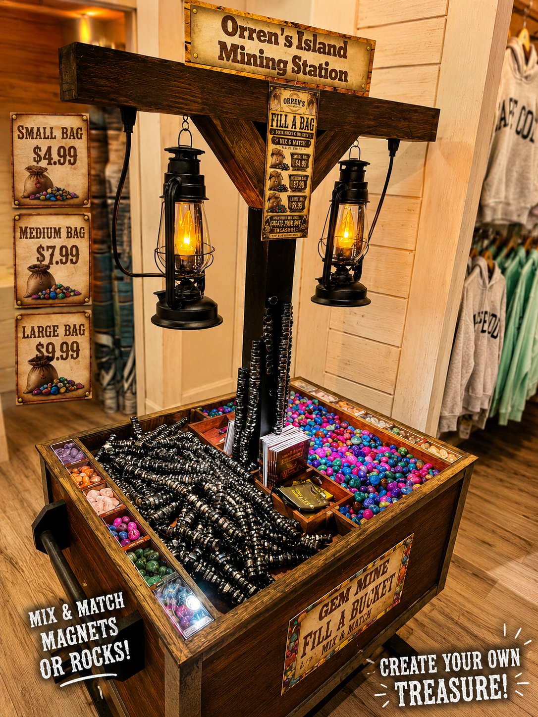 Orren's Island Mining Station with colorful gems, rocks, and magnets